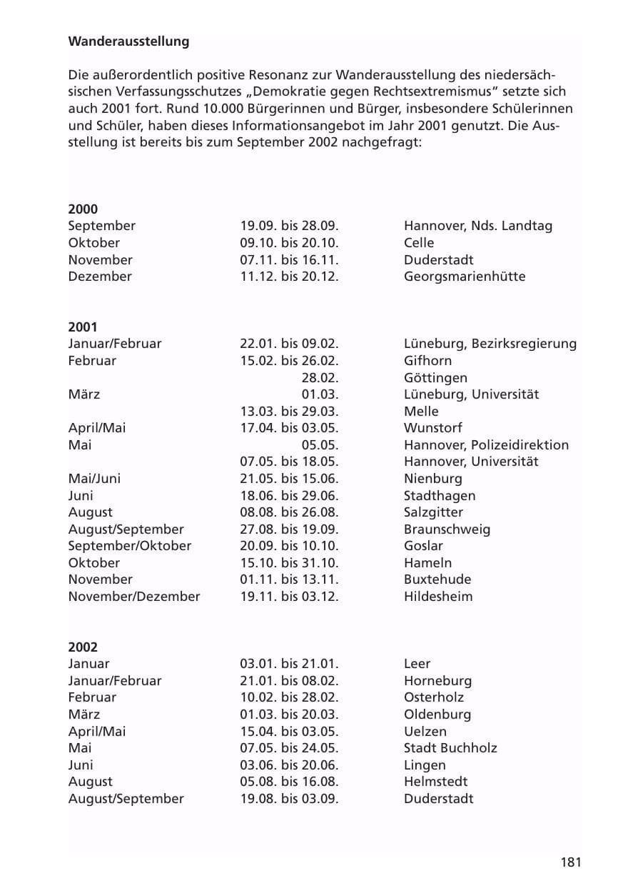 Seite 182 des Verfassungsschutzbericht 2001 Niedersachsen