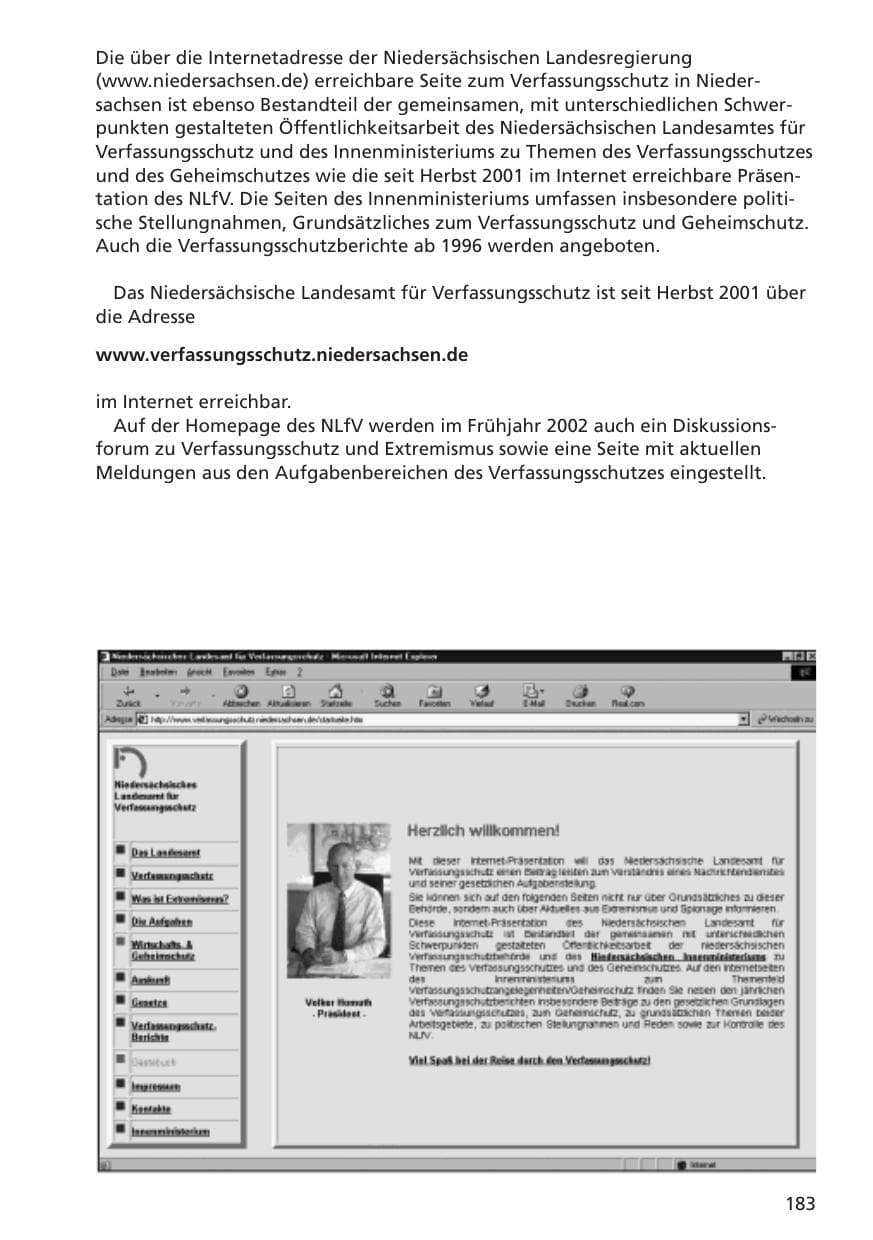 Seite 184 des Verfassungsschutzbericht 2001 Niedersachsen