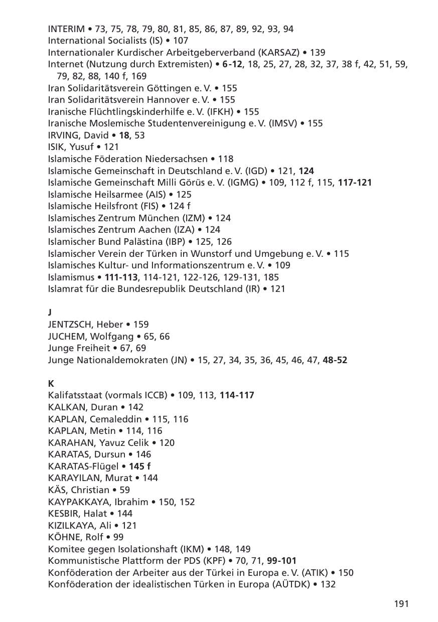 Seite 192 des Verfassungsschutzbericht 2001 Niedersachsen