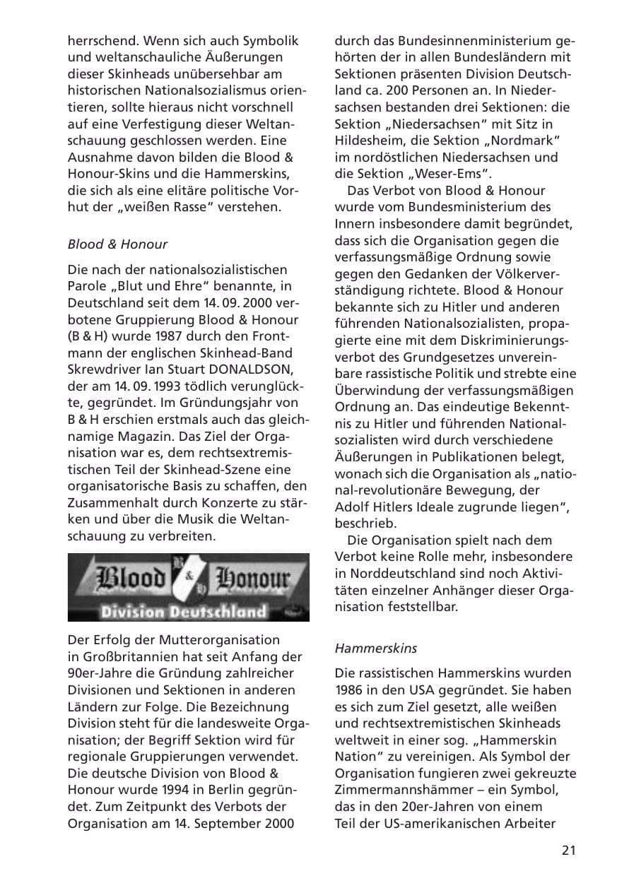 Seite 22 des Verfassungsschutzbericht 2001 Niedersachsen