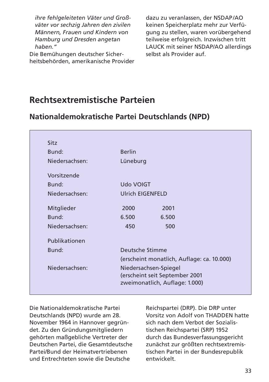 Seite 34 des Verfassungsschutzbericht 2001 Niedersachsen