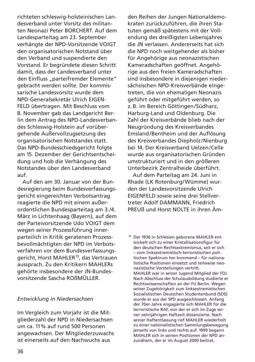 Seite 37 des Verfassungsschutzbericht 2001 Niedersachsen