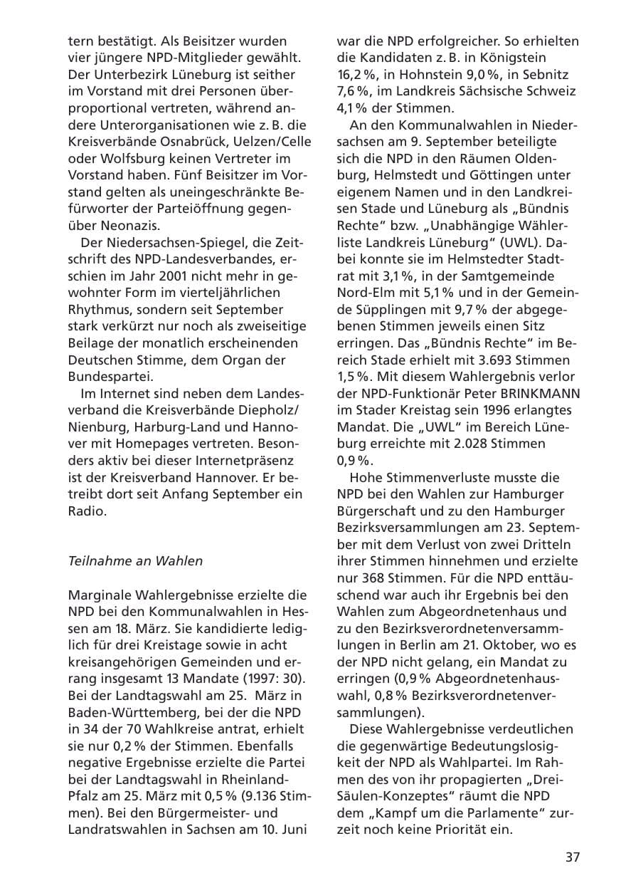 Seite 38 des Verfassungsschutzbericht 2001 Niedersachsen