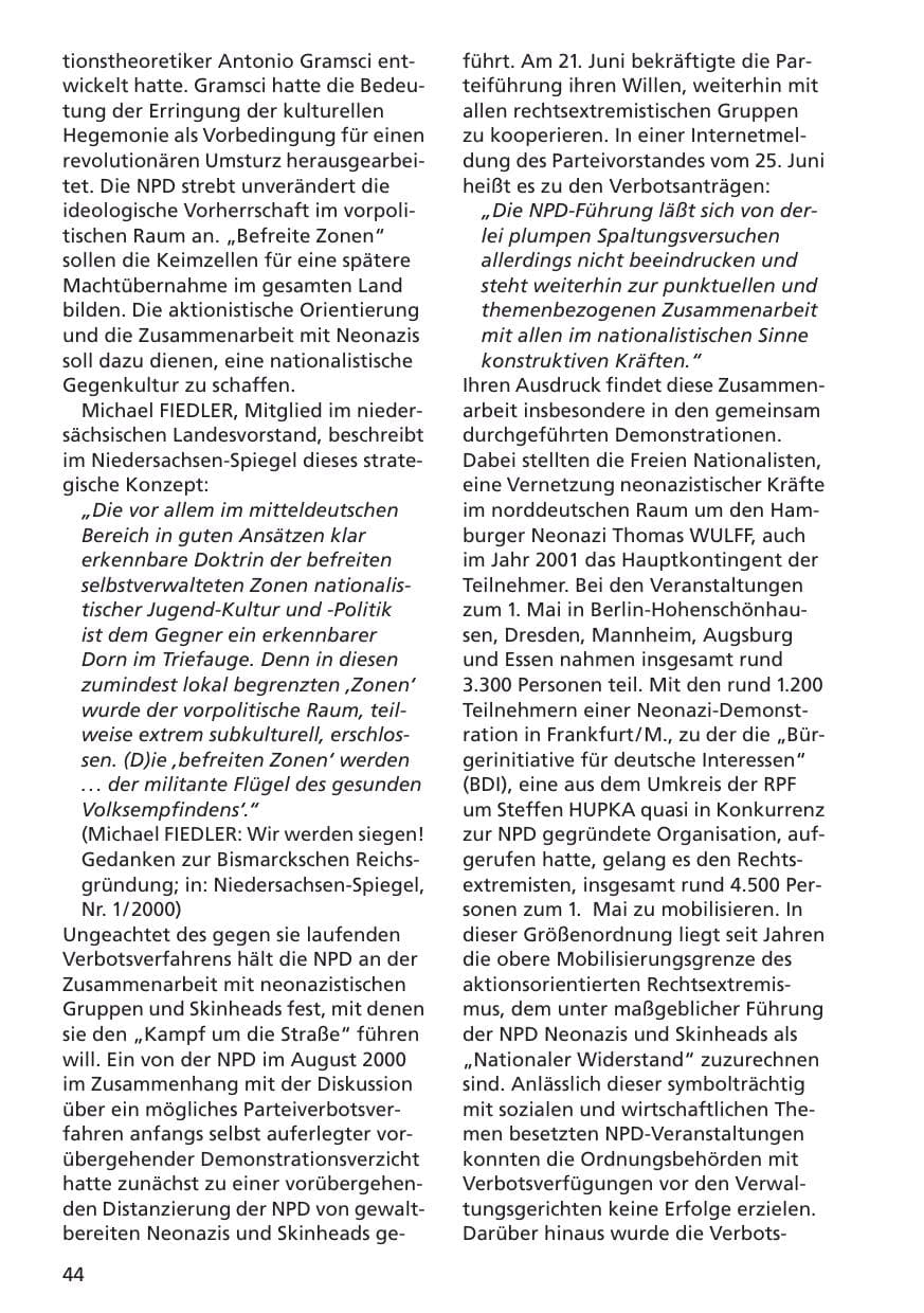 Seite 45 des Verfassungsschutzbericht 2001 Niedersachsen