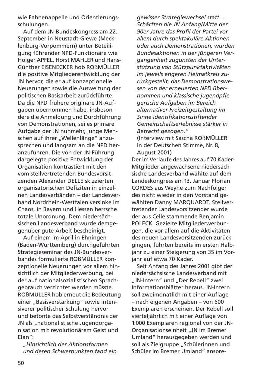 Seite 51 des Verfassungsschutzbericht 2001 Niedersachsen