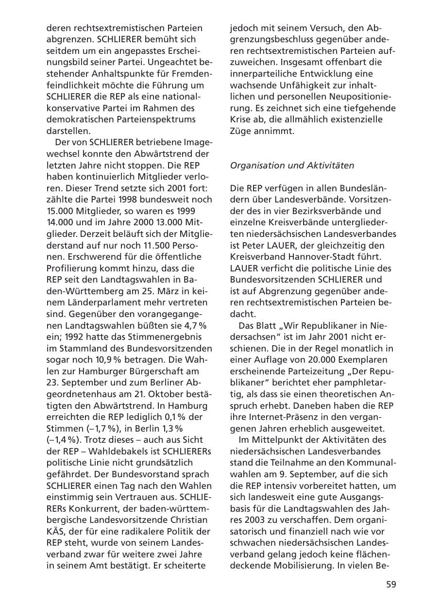Seite 60 des Verfassungsschutzbericht 2001 Niedersachsen