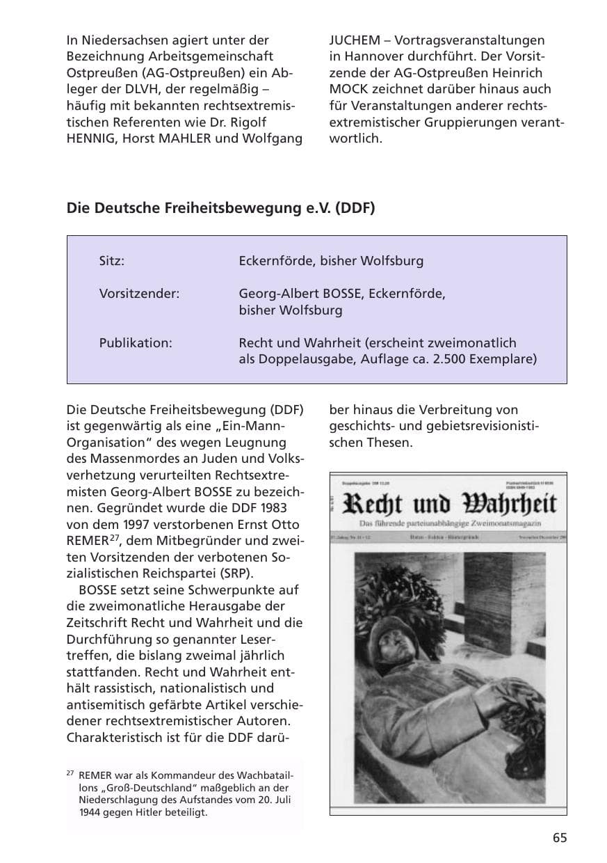 Seite 66 des Verfassungsschutzbericht 2001 Niedersachsen
