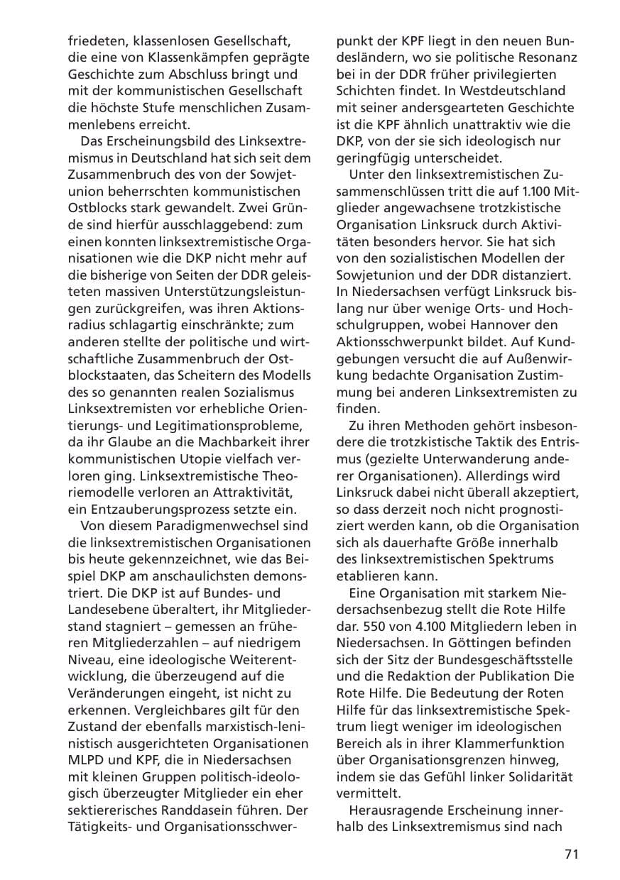 Seite 72 des Verfassungsschutzbericht 2001 Niedersachsen