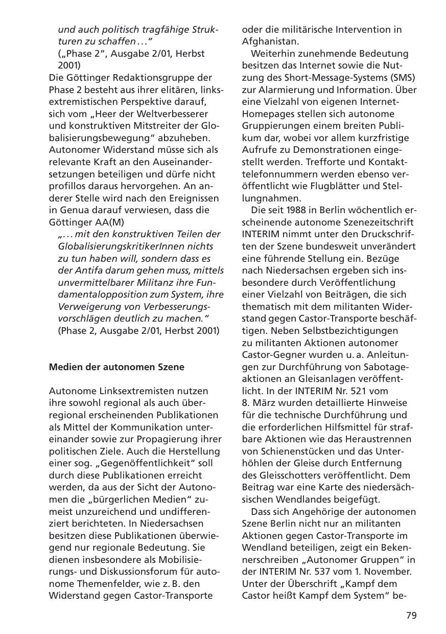Seite 80 des Verfassungsschutzbericht 2001 Niedersachsen
