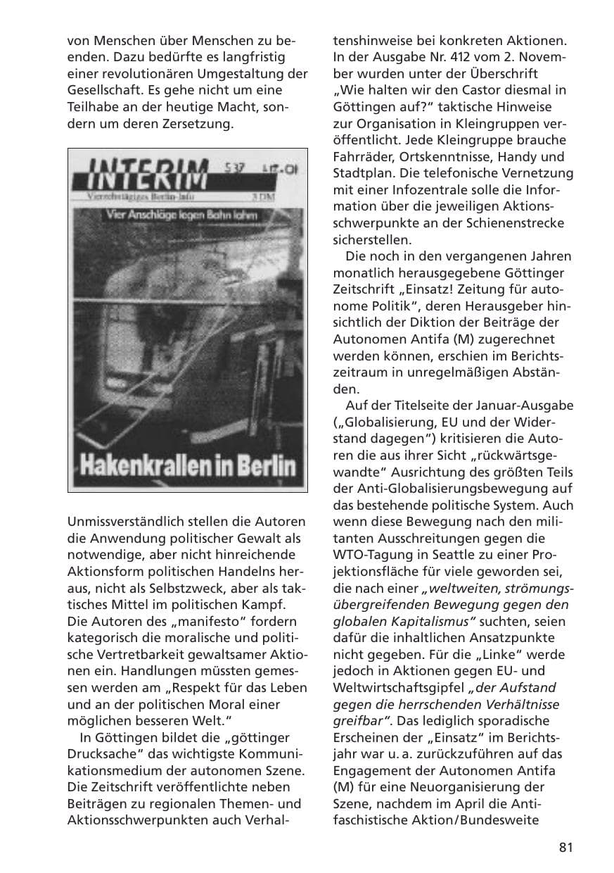 Seite 82 des Verfassungsschutzbericht 2001 Niedersachsen