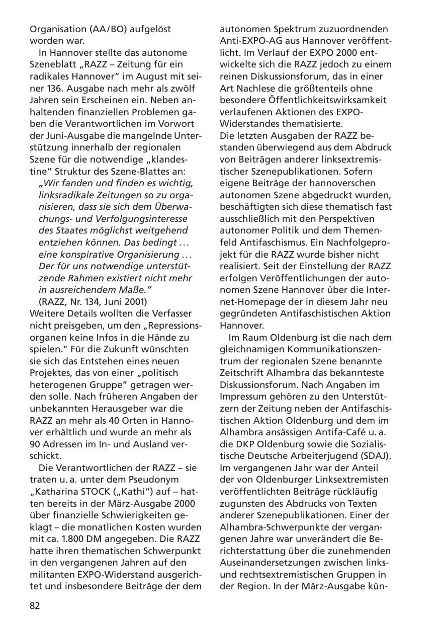 Seite 83 des Verfassungsschutzbericht 2001 Niedersachsen