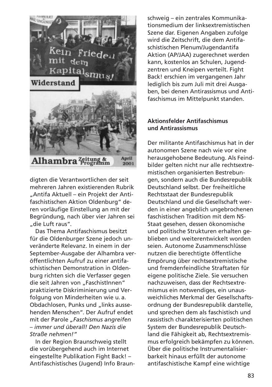 Seite 84 des Verfassungsschutzbericht 2001 Niedersachsen
