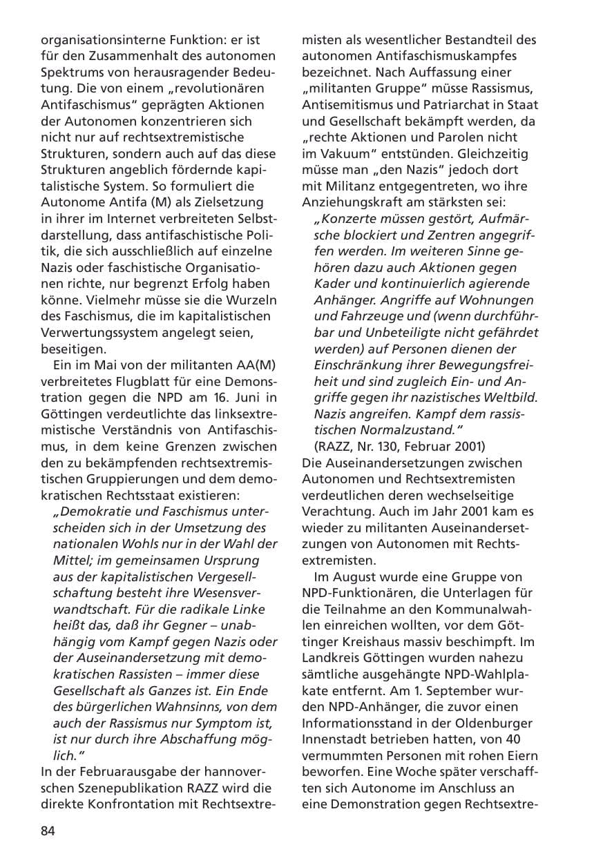 Seite 85 des Verfassungsschutzbericht 2001 Niedersachsen