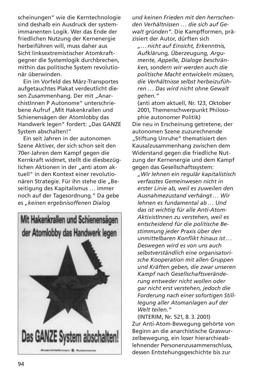 Seite 95 des Verfassungsschutzbericht 2001 Niedersachsen