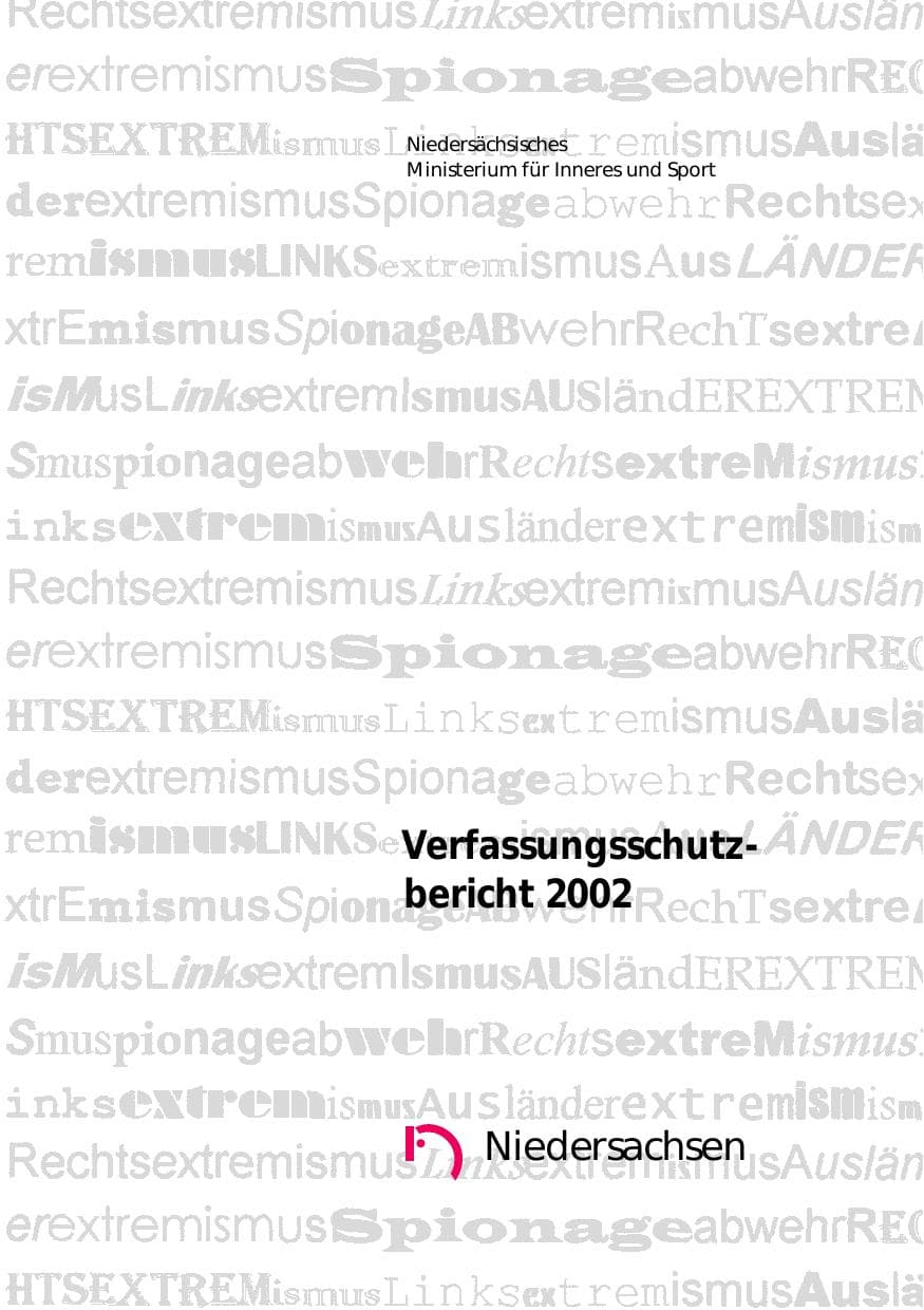 Seite 1 des Verfassungsschutzbericht 2002 Niedersachsen