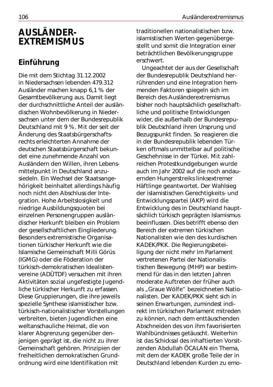 Seite 108 des Verfassungsschutzbericht 2002 Niedersachsen