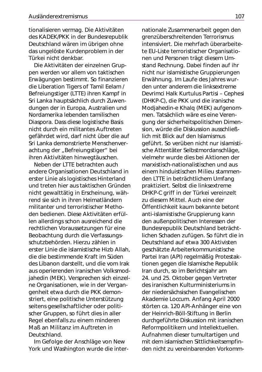 Seite 109 des Verfassungsschutzbericht 2002 Niedersachsen