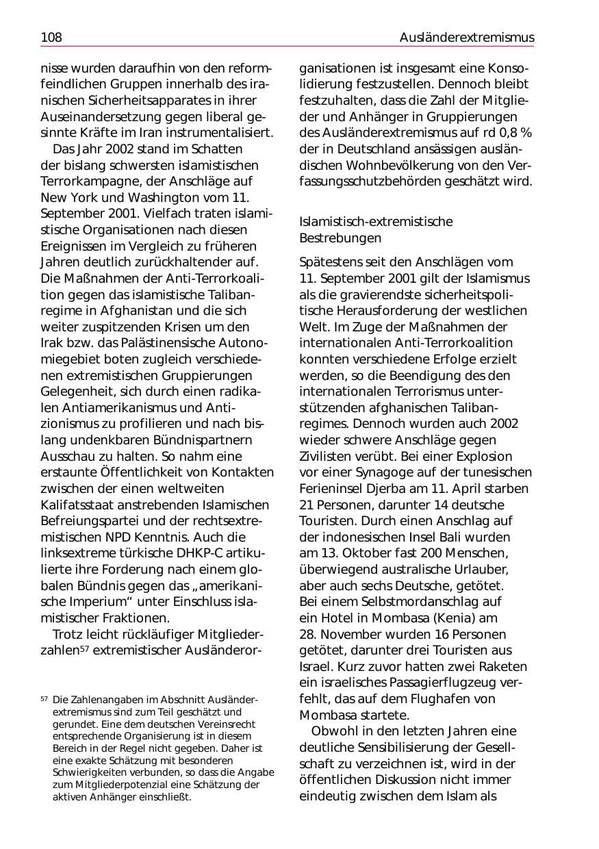 Seite 110 des Verfassungsschutzbericht 2002 Niedersachsen