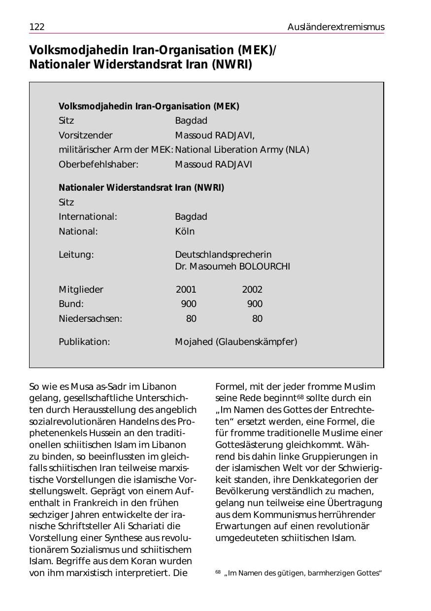 Seite 124 des Verfassungsschutzbericht 2002 Niedersachsen