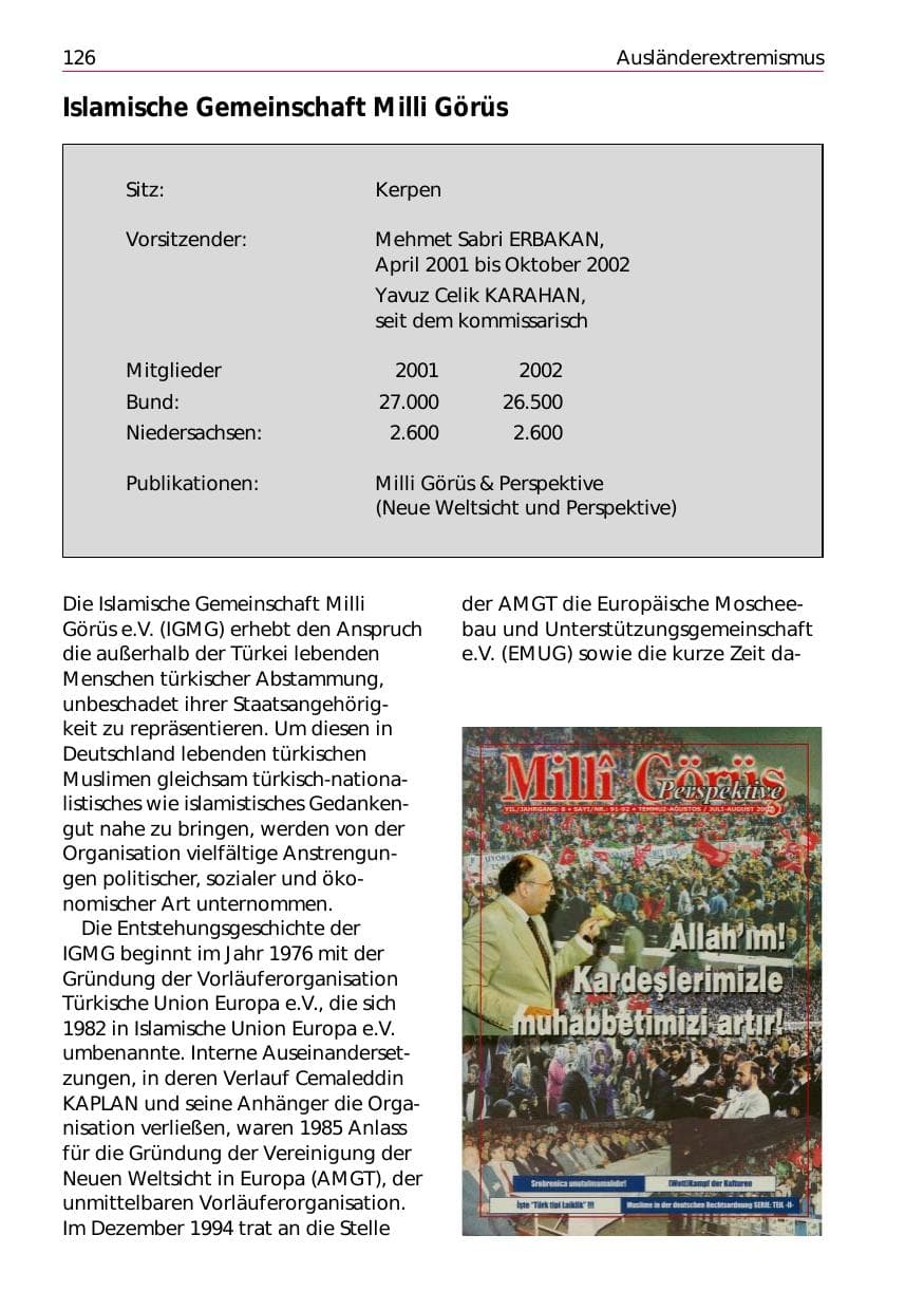Seite 128 des Verfassungsschutzbericht 2002 Niedersachsen