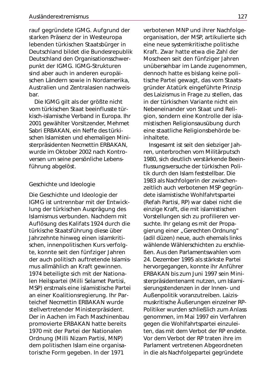 Seite 129 des Verfassungsschutzbericht 2002 Niedersachsen