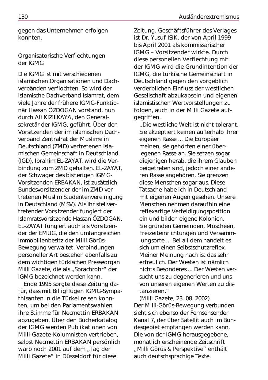 Seite 132 des Verfassungsschutzbericht 2002 Niedersachsen