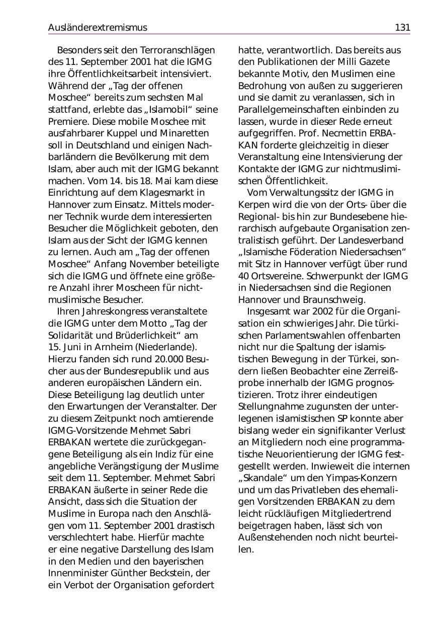 Seite 133 des Verfassungsschutzbericht 2002 Niedersachsen