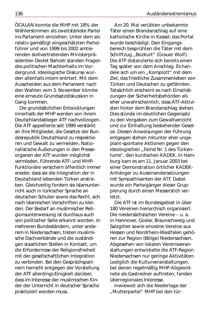Seite 138 des Verfassungsschutzbericht 2002 Niedersachsen