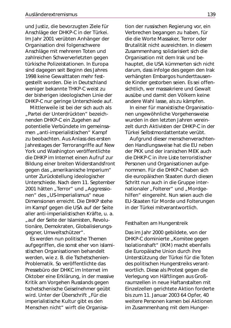 Seite 141 des Verfassungsschutzbericht 2002 Niedersachsen