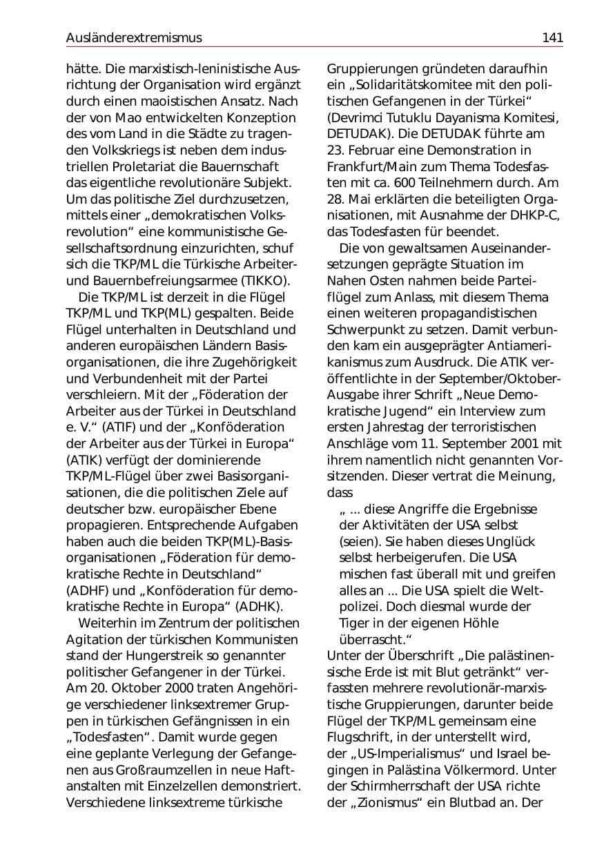 Seite 143 des Verfassungsschutzbericht 2002 Niedersachsen