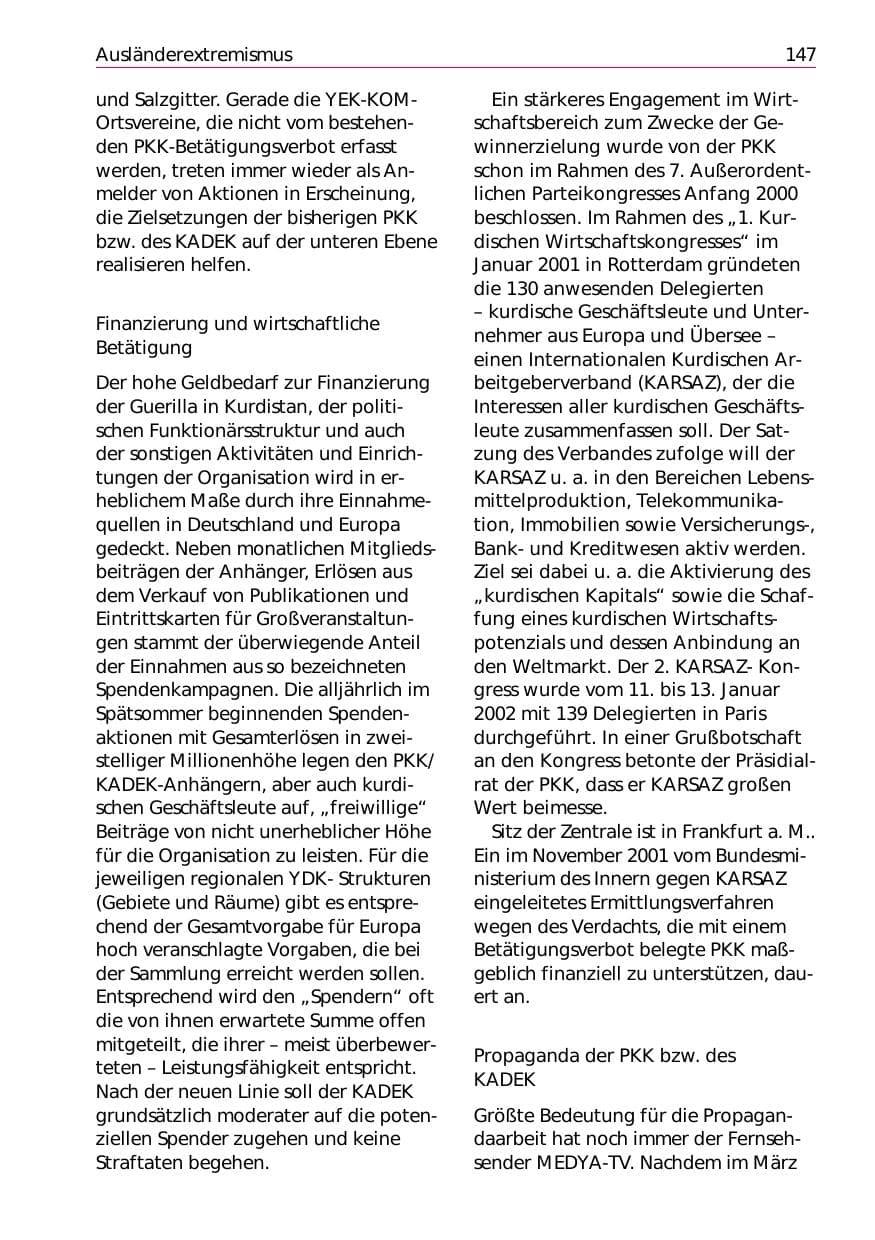 Seite 149 des Verfassungsschutzbericht 2002 Niedersachsen