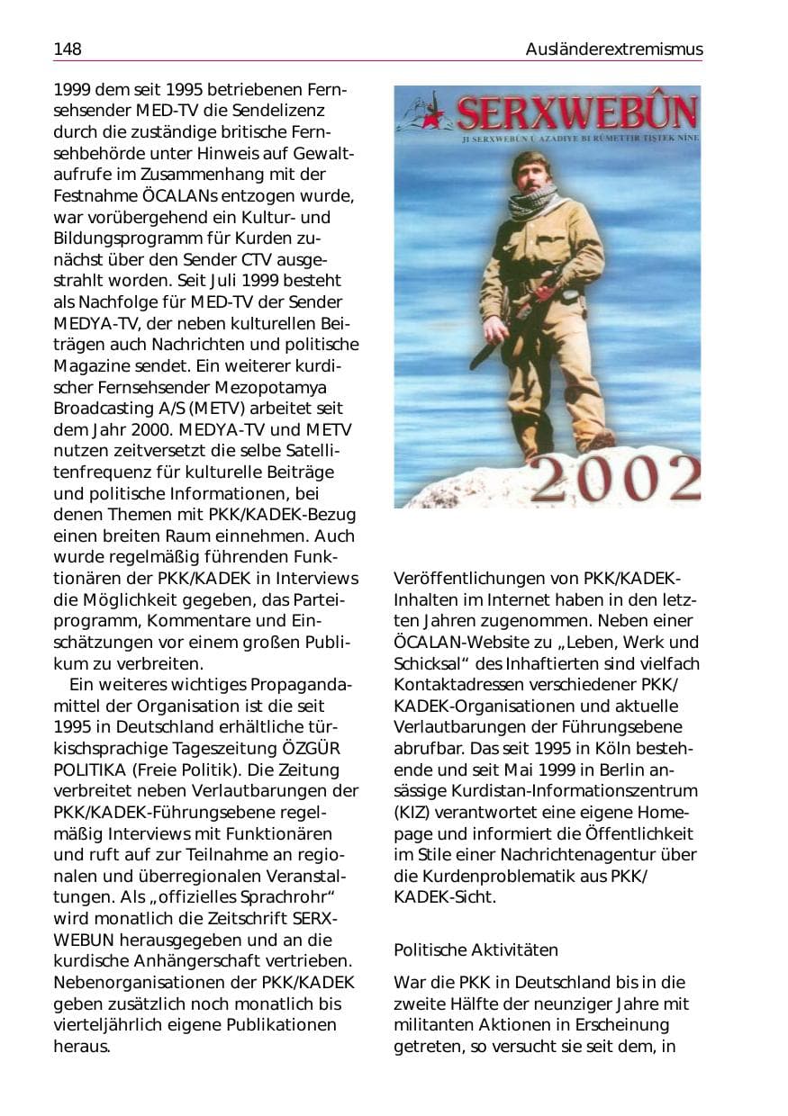 Seite 150 des Verfassungsschutzbericht 2002 Niedersachsen