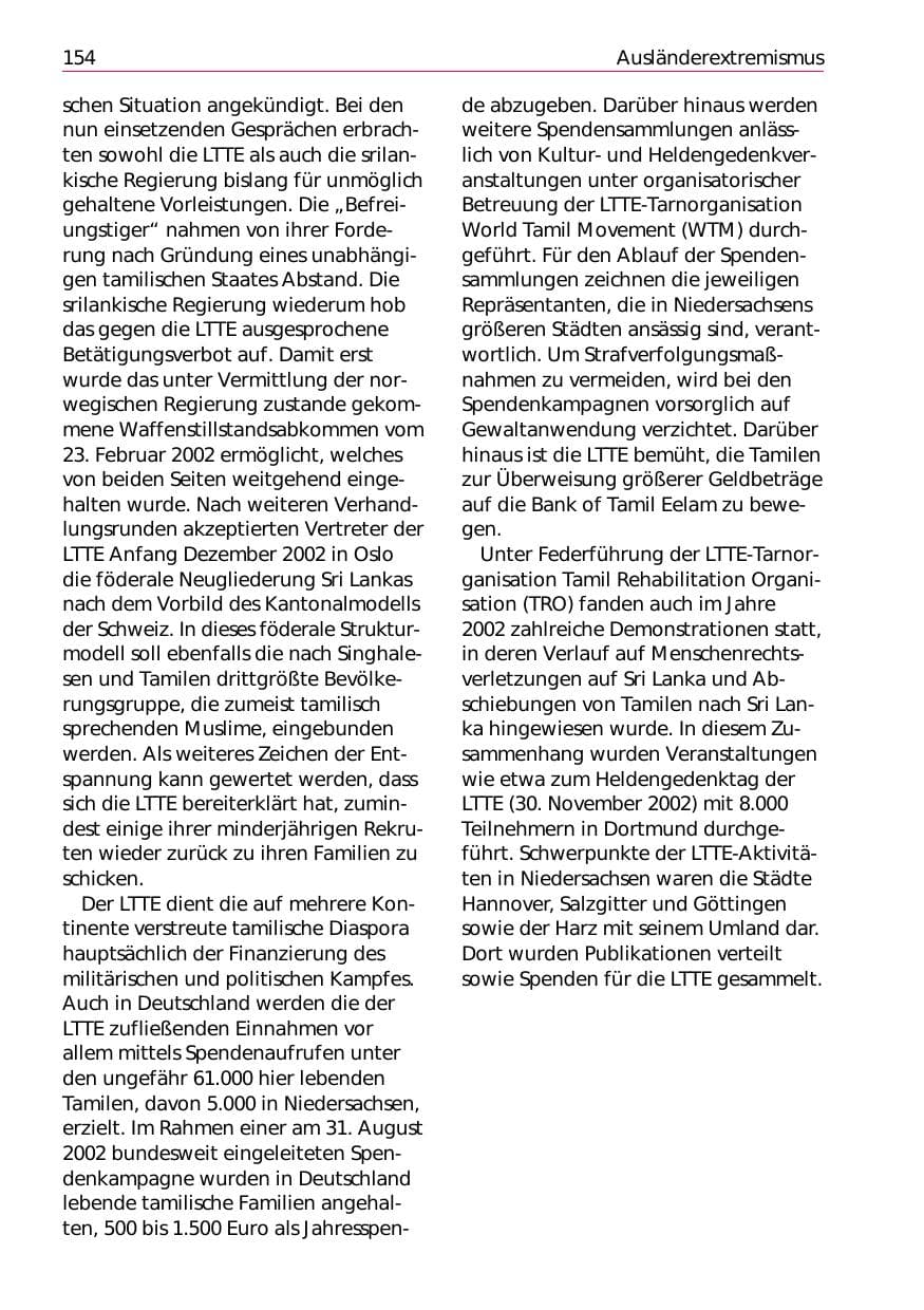 Seite 156 des Verfassungsschutzbericht 2002 Niedersachsen