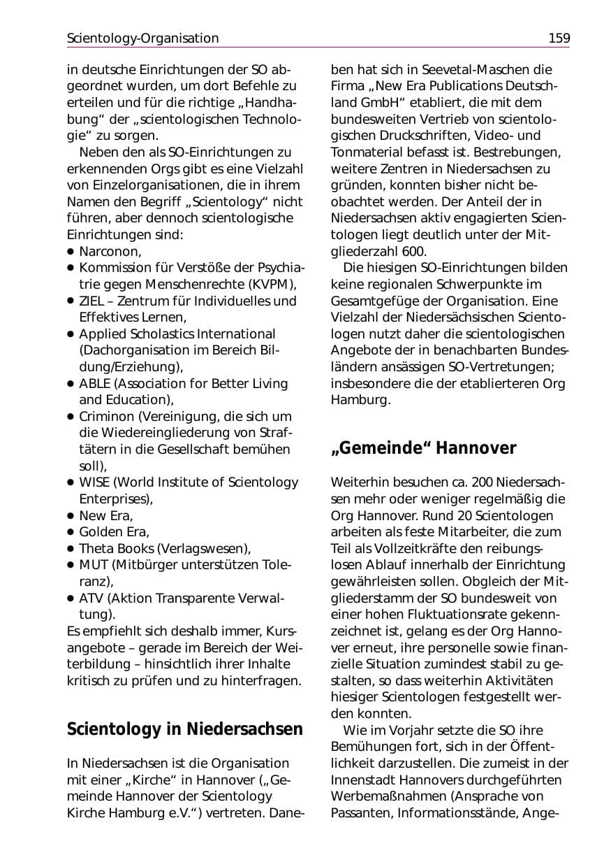 Seite 161 des Verfassungsschutzbericht 2002 Niedersachsen