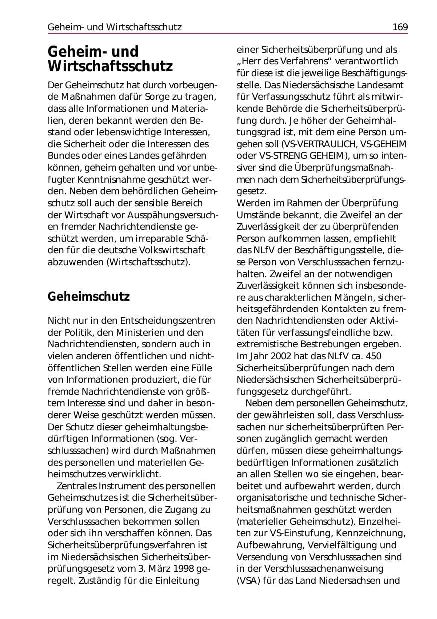 Seite 171 des Verfassungsschutzbericht 2002 Niedersachsen