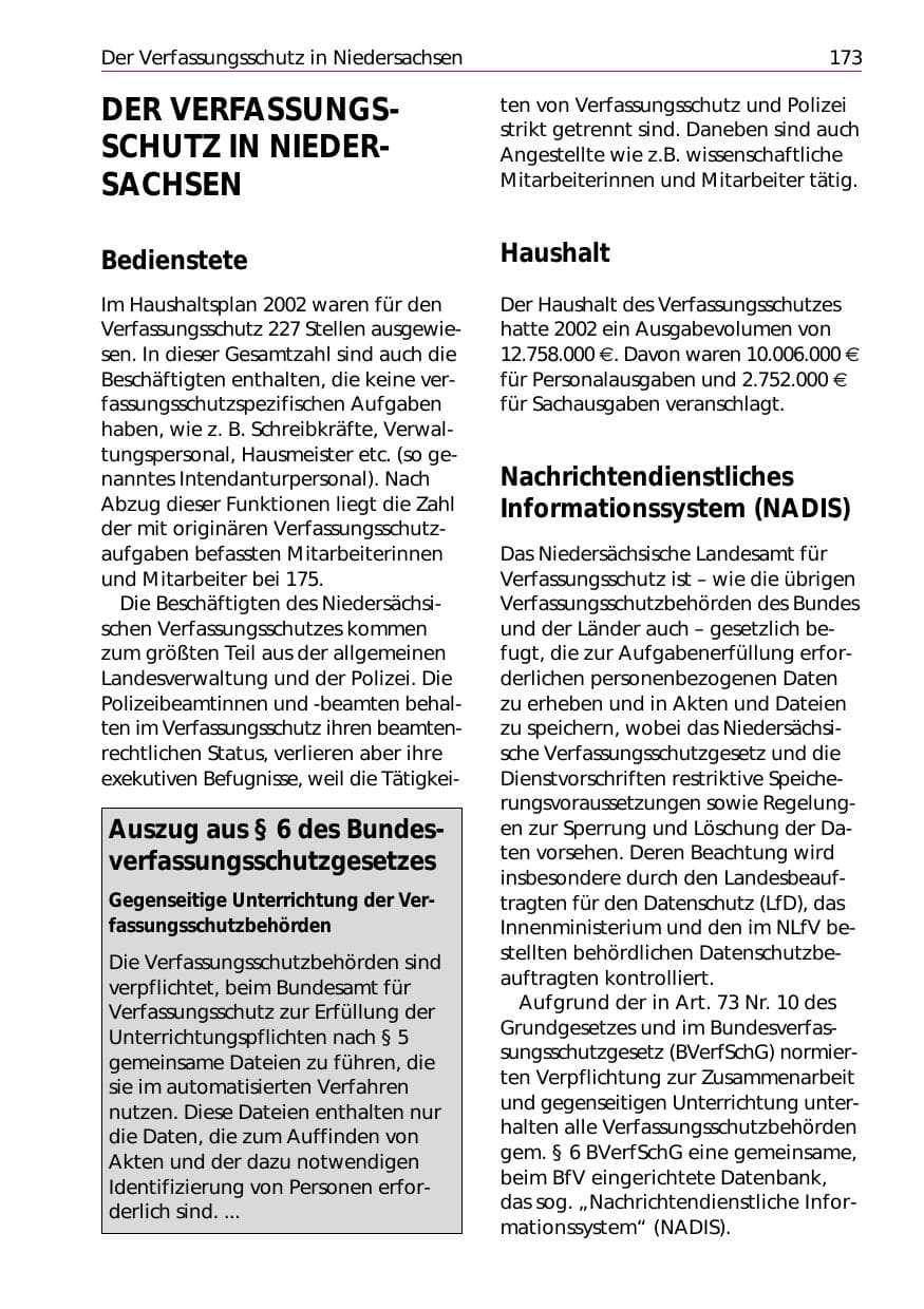 Seite 175 des Verfassungsschutzbericht 2002 Niedersachsen