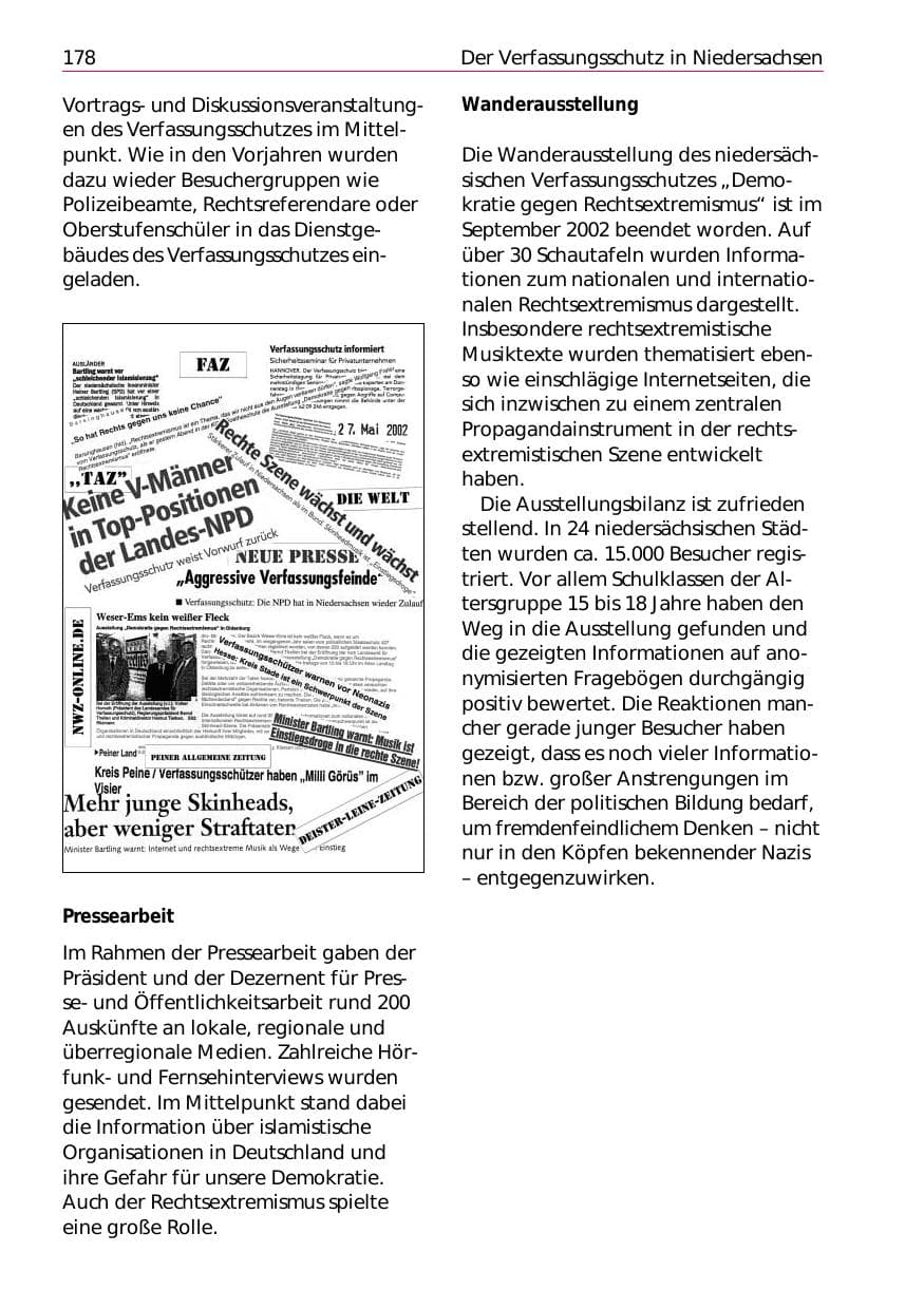 Seite 180 des Verfassungsschutzbericht 2002 Niedersachsen