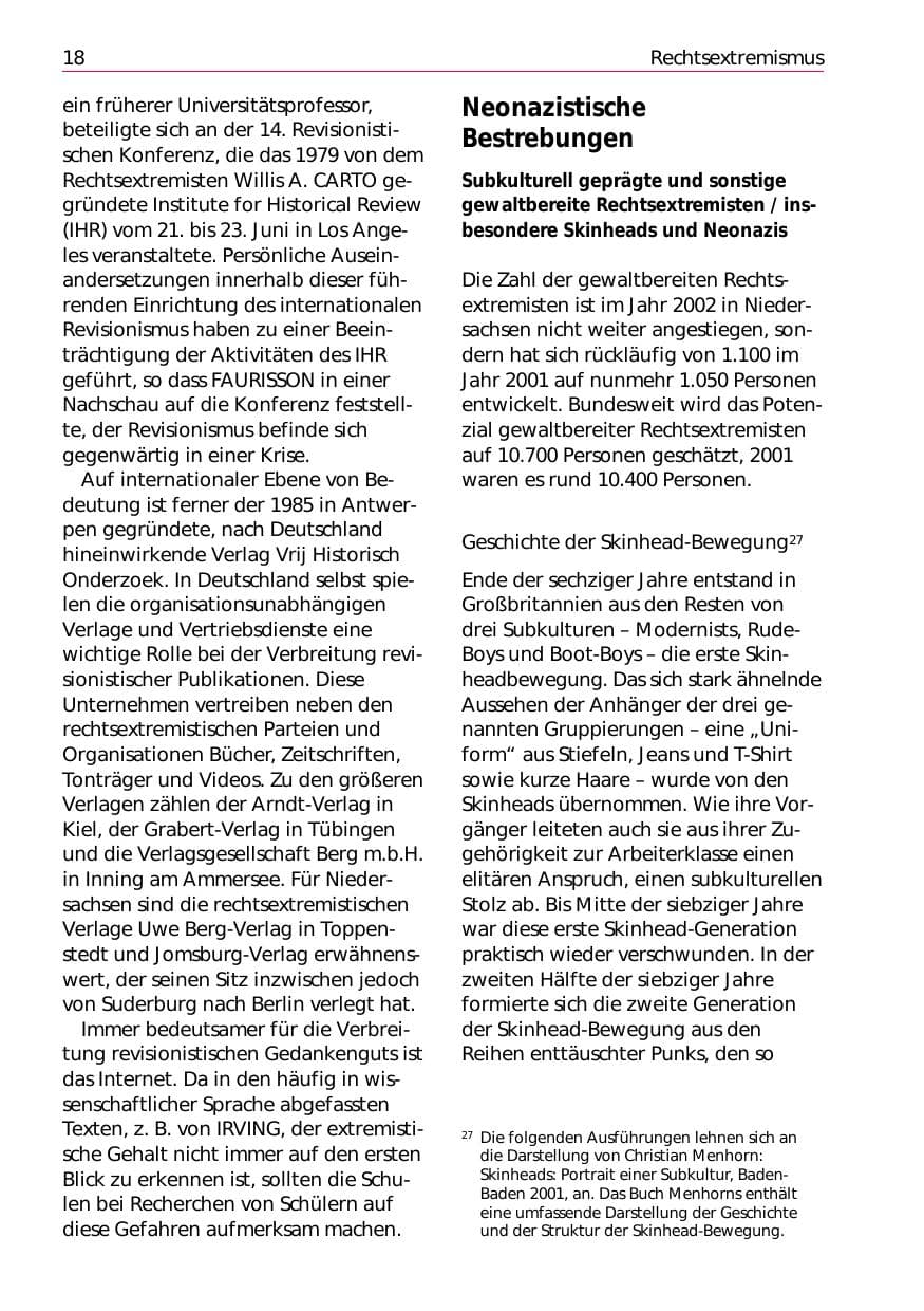 Seite 20 des Verfassungsschutzbericht 2002 Niedersachsen