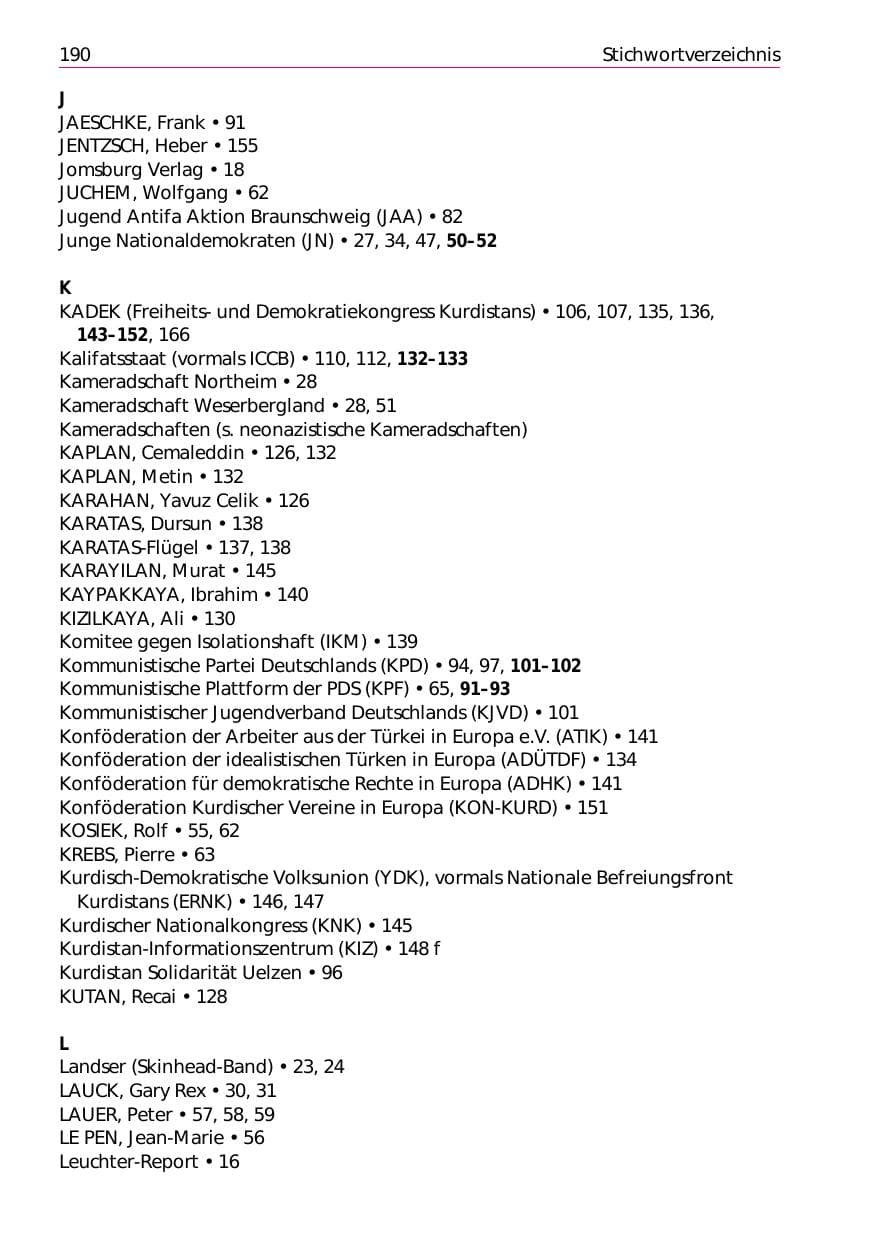 Seite 192 des Verfassungsschutzbericht 2002 Niedersachsen