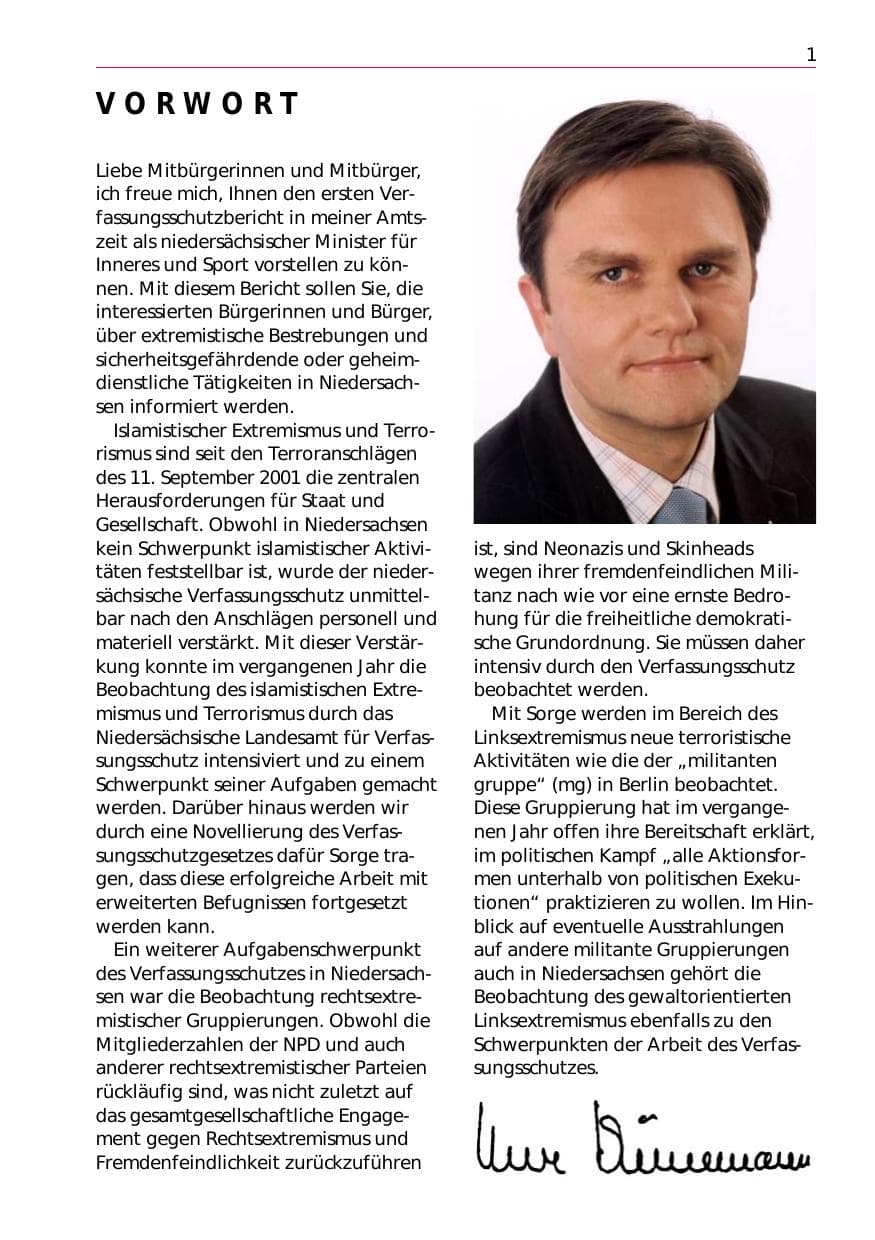 Seite 3 des Verfassungsschutzbericht 2002 Niedersachsen