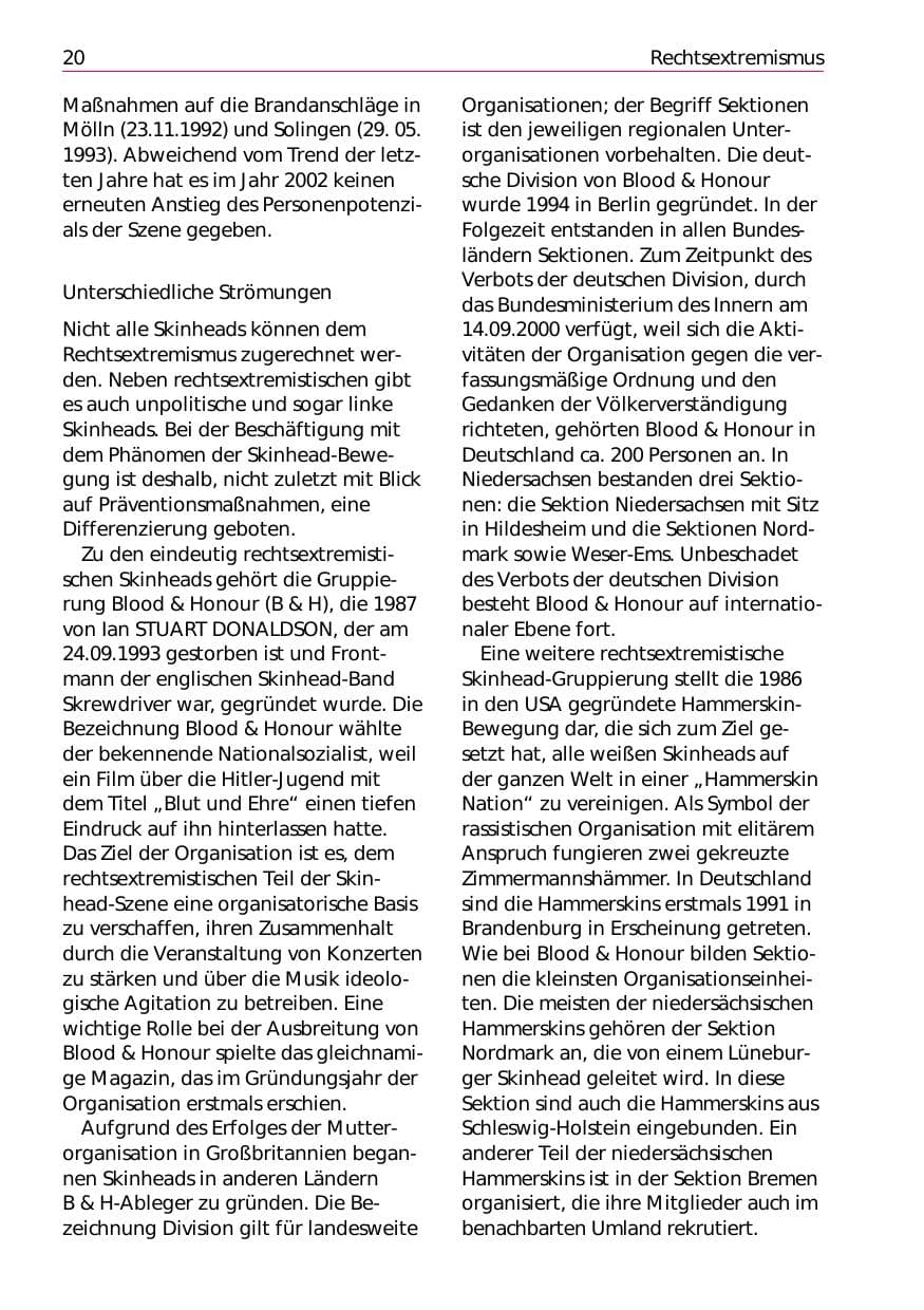 Seite 22 des Verfassungsschutzbericht 2002 Niedersachsen