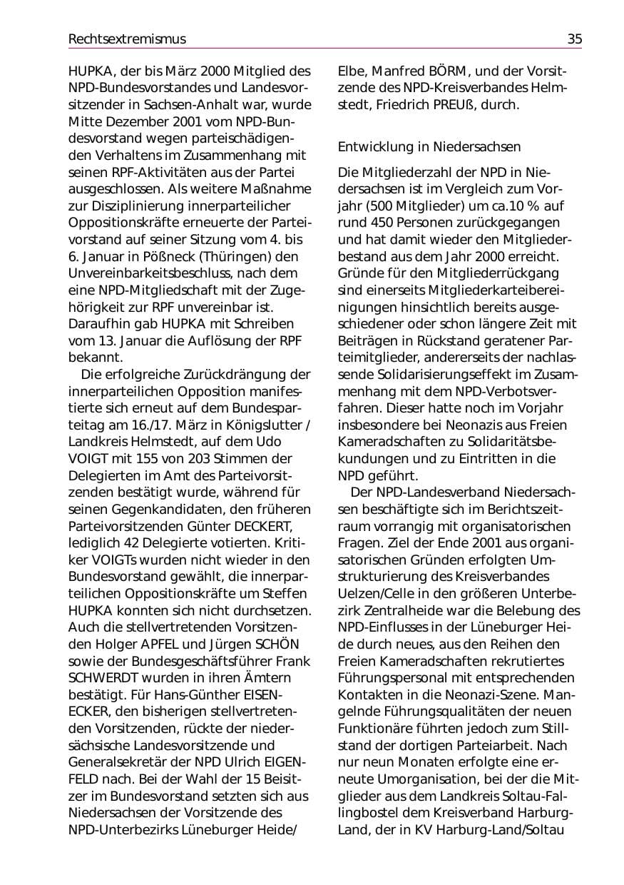 Seite 37 des Verfassungsschutzbericht 2002 Niedersachsen