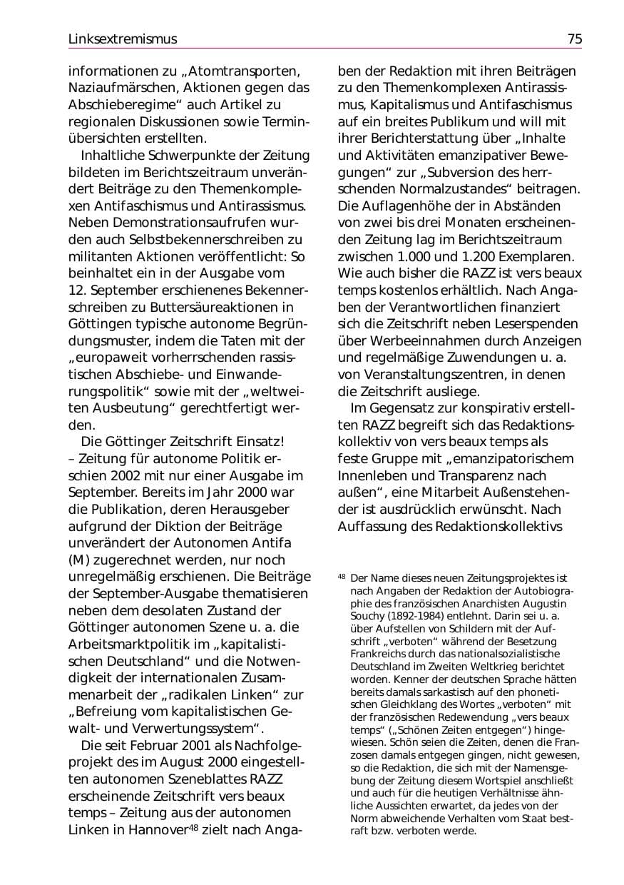 Seite 77 des Verfassungsschutzbericht 2002 Niedersachsen