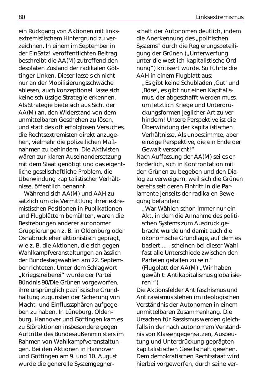 Seite 82 des Verfassungsschutzbericht 2002 Niedersachsen