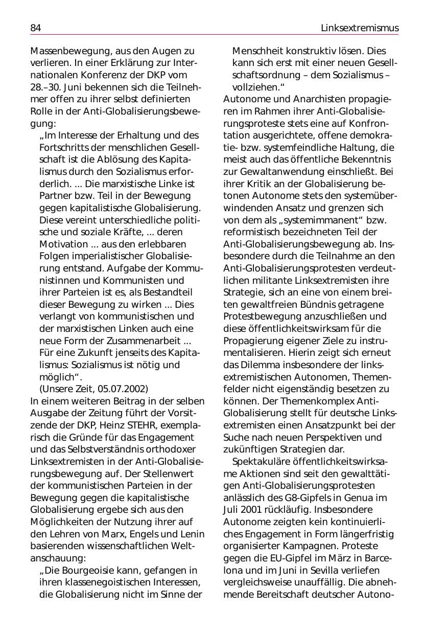 Seite 86 des Verfassungsschutzbericht 2002 Niedersachsen