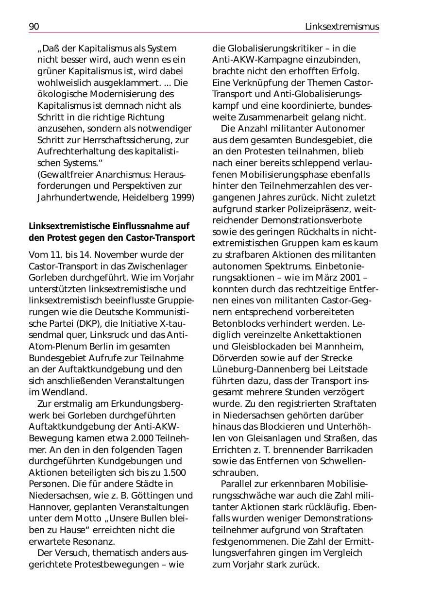 Seite 92 des Verfassungsschutzbericht 2002 Niedersachsen