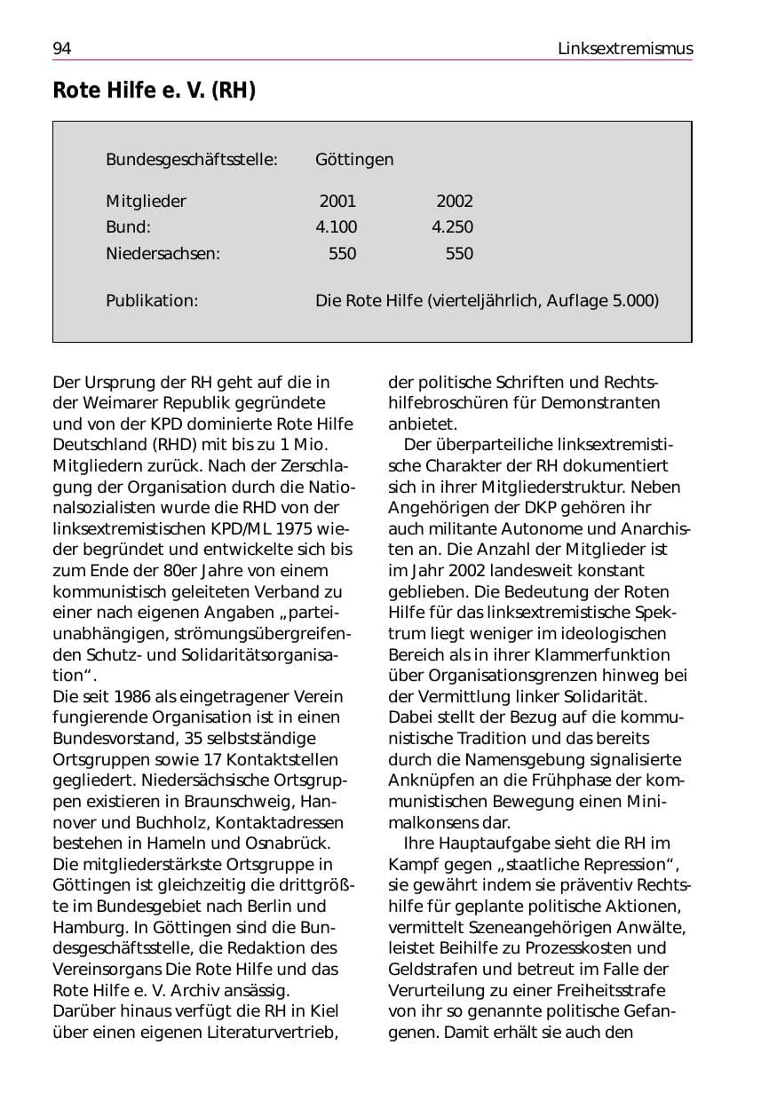 Seite 96 des Verfassungsschutzbericht 2002 Niedersachsen