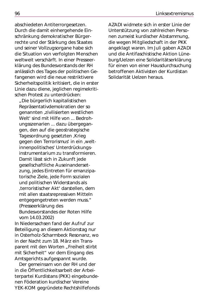 Seite 98 des Verfassungsschutzbericht 2002 Niedersachsen