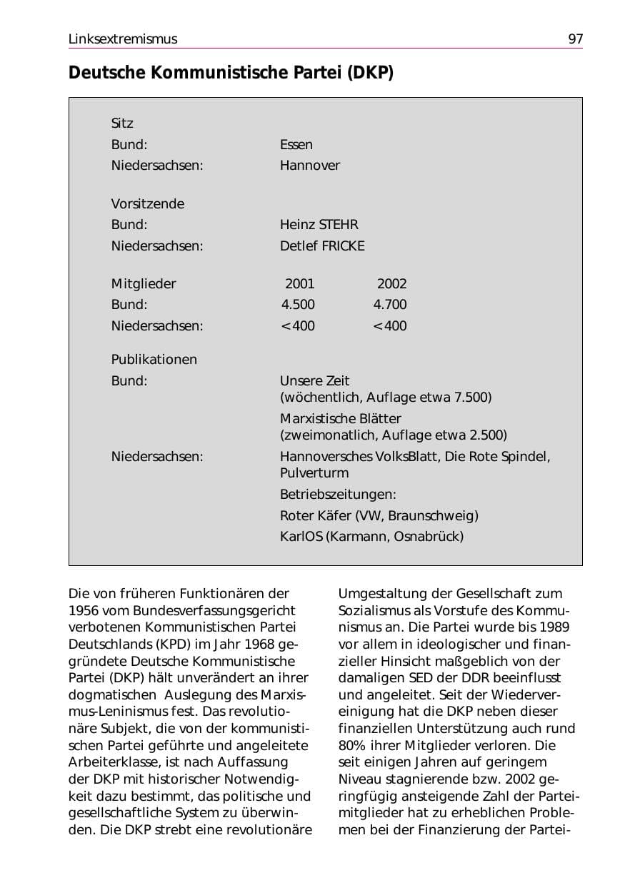 Seite 99 des Verfassungsschutzbericht 2002 Niedersachsen