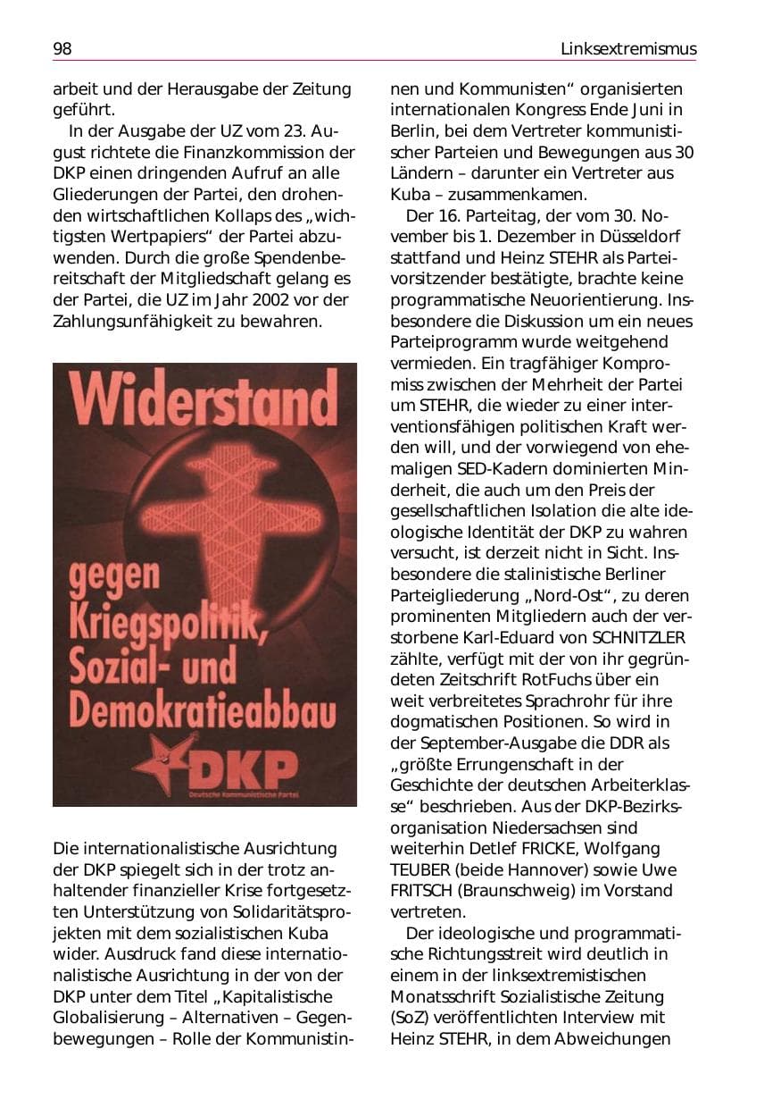 Seite 100 des Verfassungsschutzbericht 2002 Niedersachsen